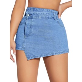 Floerns Women's Casual Split Hem High Waist Denim Skorts Skirt Shorts Blue Irregular S
