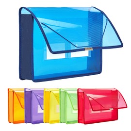 FANWU 6 Pack Plastic Expanding File Wallet Document Organizer with Flap and Cord Closure, Letter Size, 2.8" Expansion, Clear Colored Poly A4 Expandable File Folder for Home School Office Storage