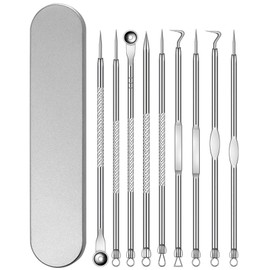 Yutou Blackhead Remover Comedone Squeezer Set Stainless Steel Pimple Popper Tool Tweezers Plucking Kit Acne Blackhead Remover Extractor Tool with Stainless Steel Box for All Skin Types