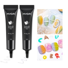 KYDA 2 Colors Solid Pudding Nail Gel, 3D Craving Gel for Nail Art, Clear&White Multifunction Candy Jelly Nail Art Sculpture Painting, Drawing Lines Character Nails Embossing Gel-Set A