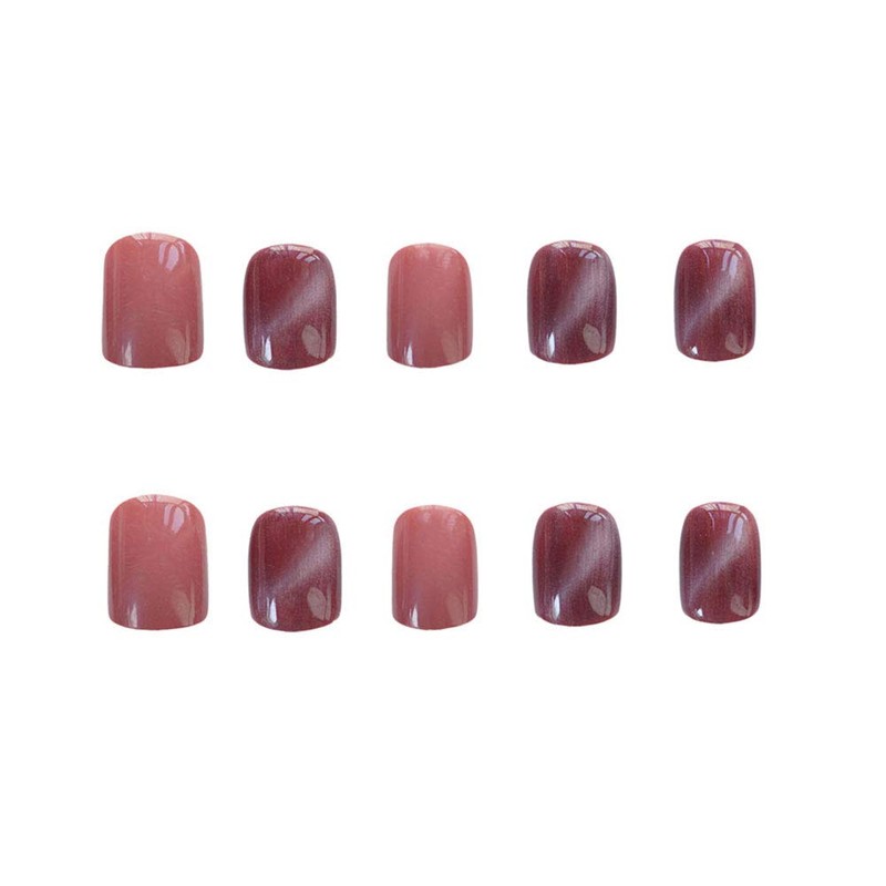 24 Pcs Red Brown Nail Tips, Easy 1 Second Gel