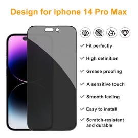 PEHAEL 2+2Pack for iPhone 14 Pro Max Privacy Screen Protector with Camera Lens Protector Full Coverage Anti-Spy Tempered Glass Film 9H Hardness Easy Installation Bubble Free [6.7 inch]
