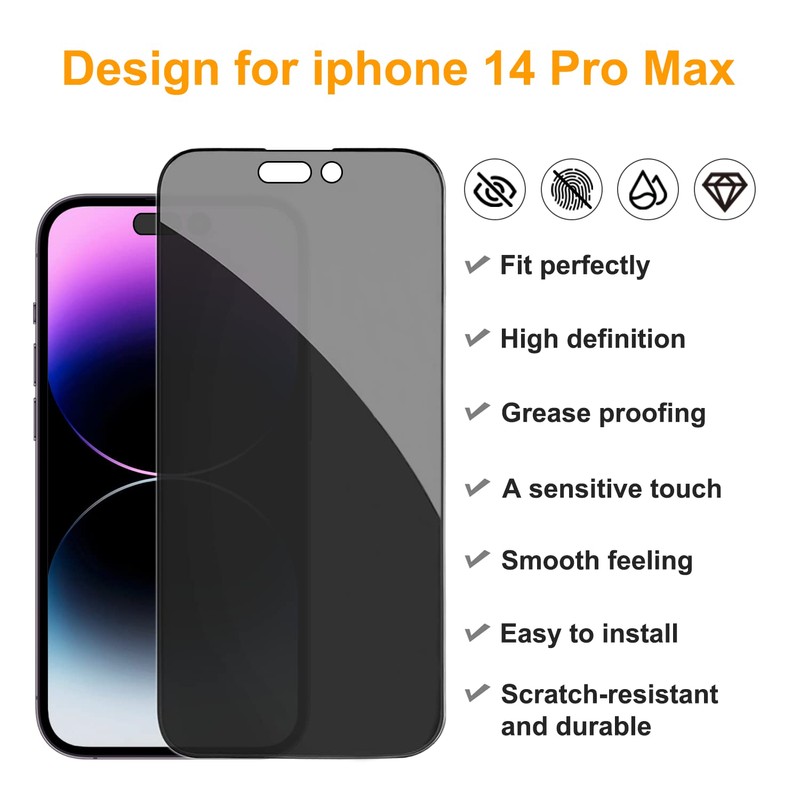 PEHAEL 2+2Pack for iPhone 14 Pro Max Privacy Screen Protector