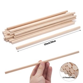 Pack of 20 Natural Round Sticks Wooden Sticks Wooden Dowels for Crafts, 1 cm x 30 cm Round Macrame Wooden Sticks for Crafts, Unfinished Hardwood Sticks for Art and Lantern, Craft Items