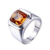 PMTIER Men's Stainless Steel Silver Plated Ring with Square Orange