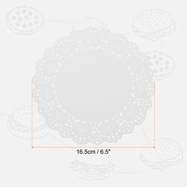 sourcing map 150pcs Lace Paper Doilies 6.5 Inch White Round Disposable Decorative Paper Placemats Hollow Flower Absorbing Papers for Cakes Desserts Food Decoration Wedding Birthday
