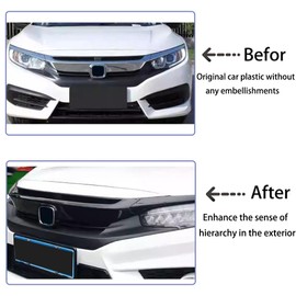ANUNFRRE Car Accessories Fit for Honda Civic 10th Gen 2016-2021 ABS Exterior Front Grille Cover Moulding Trim (Glossy Black) 3PCS Set