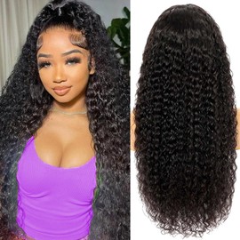 YIJUNDEMA 26 Inch Deep Wave Lace Front Wigs Human Hair Pre Plucked 13x6 HD Transparent Lace Front Wigs Human Hair 200 Density Glueless Curly Wigs for Women