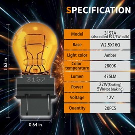 Lanuovx 3157A(amber) Bulbs 20 Pack,12V 3047 3057 3157LL 3157K 3457 3757 4057 4157 Miniature Bulb Mini Bulb,Brake Light Turn Signal Side Marker Tail Light Bulb Replacement
