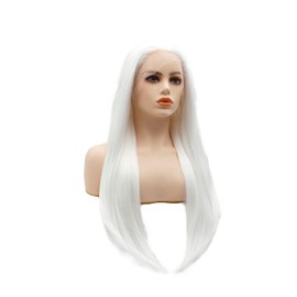 LUSHY BEAUTY Hair Synthetic Lace Front Wig Straight Long 24inch White Heavy Density Heat Resistant Realistic Wig