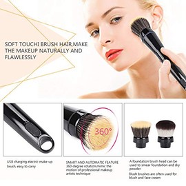 Brocha de maquillaje eléctrica rotativa automática, Brocha cosmética portátil con base y cabezales intercambiables, Brocha de maquillaje eléctrica gir