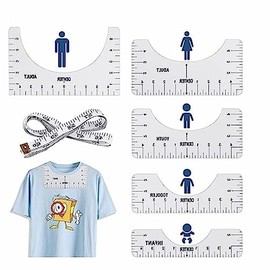 Jindizi T-Shirt Alignment Rulers, 5 Pcs Tshirt Ruler Guide for HTV Vinyl Heat Transfer Vinyl and Sublimation, Adult Youth Toddler Infant Shirt Centering Ruler Set with 1 Pcs Measuring Tape