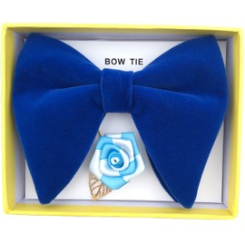 Justar Pajarita de terciopelo de gran tamaño preatada para hombre con solapa de flores para traje de boda, juego de corbatín grande, Azul Real, Grande