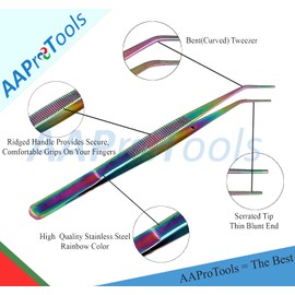 AAProTools Titanium Rainbow Color Stainless Steel Tweezers, with Curved Serrated Tip Multipurpose Tweezers Sewing Machine Tweezers Forceps for Craft Repairing (2PCS),Multi Titanium Rainbow Color,6
