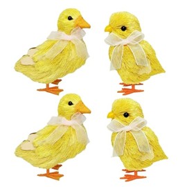 Nature Vibe Sisal Baby Chick Duck Easter Decorations,Set of 4 Yellow Spring Decor Realistic Easter Figurines as Spring Decorations or Holiday Parties,Decorative Farm Animals as Farmhouse Decor