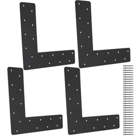4 Pcs L Shape Flat Bracket. 12"x12" Mending Plate with Black Powder-Coated Right Angle Brackets, Corner Bracket, L Shape Plate Fit 4x4,6x6 for Repair House,Furniture,Pavilion,Truss framing