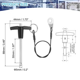 MECCANIXITY Quick Release Pin 1/5 Inch, t Handle Ball Locking Pin with Push Button Lanyard Cable 304 Stainless Steel Equipment Mechanical Usable Length 1.97 Inch, Silver