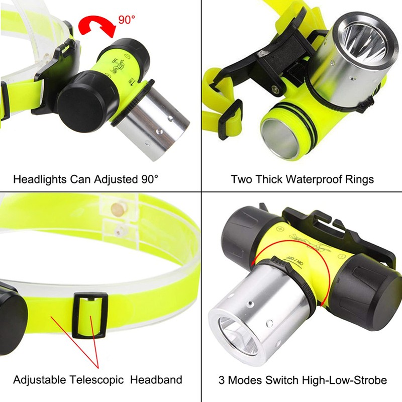 LED Diving Head Torch, Super Bright 10000 Lumens XML T6