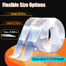PHIXBEAR Heavy Duty Double Sided Tape, Super High Strength Nano Mounting Tape, Length 19.7 Ft (Width 1.18in & 0.79in), Strong Adhesive Tape for Walls DIY Decor Picture Strips Home Rug Car