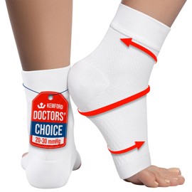 Ankle Compression Sleeve - 20-30mmhg Open Toe Compression Socks for Swelling, Plantar Fasciitis, Sprain, Neuropathy - Foot Supports Brace for Women and Men - M, White