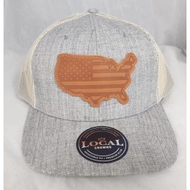 Local Crowns USA Leather Patch Trucker Heather Gray Snapback hat cap