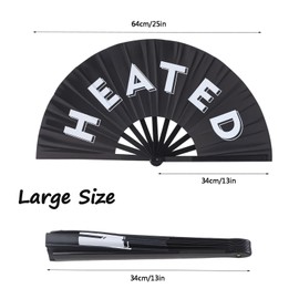 Large Folding Hand Fan for Men/Women, Rave Popping Fan for Line Dancing, Chinese Kung Fu Tai Chi Hand Fan Black Vintage Foldable Hand Fans for Dancing, Festival, Gift, Home Decorations(Heated)