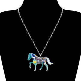 DUOWEI Cute Enamel Horse Necklace Pendant Horse Gifts for Women Girls Jewelry Charms (Ocean)