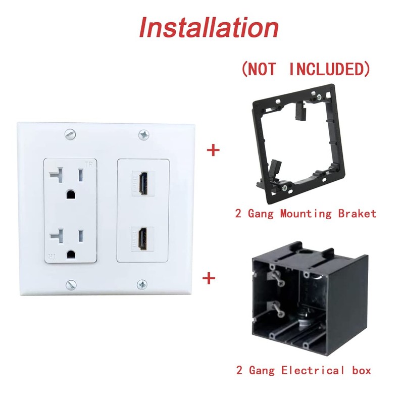 2 Gang Power Outlet with 2 HDTV Port Wall Plate
