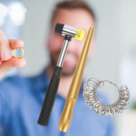 POCREATION Ring Mandrel Sizer, Herramienta de Medición de Anillos de Joyería 3 uds Medidor de Mandril de Anillo Palo de Medición de Dedo Mango Martillos Herramienta de Joyería