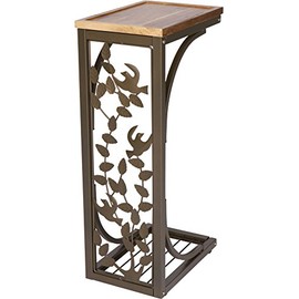 Trademark Innovations 2â Side Sofa Snack Table with Acacia Wood Top and Bird Motif