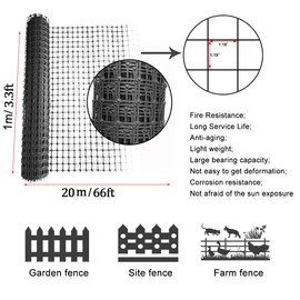 Plastic Fence Animal Barrier,3.3x66ft [Heavy Duty] Outdoor Safety Snow Plastic Fencing Roll Temporary Fence,Reusable Garden Netting for Construction Dog Rabbits Chicken (Black)