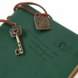 Kingdommax Vintage Key Leather Cover Loose Leaf Blank Notebook Journal Diary Gift (Dark Green)