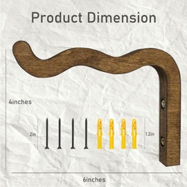 Tritaraesa Wooden Wall Planters, Hanging Plant Hooks for Indoors, Wave-Shaped Wooden Hanging Baskets for Wall Plant Hooks Heavy Duty for Flower Pots Wind Chimes and Bird Feeders (Walnut,2 Pack)