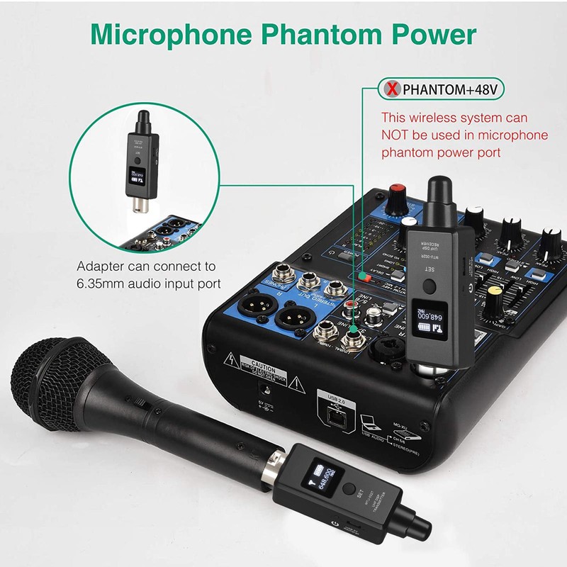 Wireless Microphone System Transmitter Receiver for Dynamic Microphone Audio Mixer