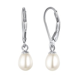 Suplight 925 Sterling Silver Pearl Earrings 6mm, Small White Freshwater Pearl Drop Dangle Earrings for Women
