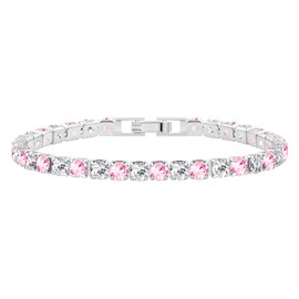 JunyiDIY 7.48 Inch Pink and White Cubic Zirconia CZ Tennis Bracelet for Women - Hypoallergenic Brass Jewelry, Simulated Diamond Cut Bracelet for Daughters and Best Friends