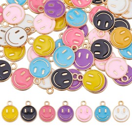 SUPERFINDINGS 42Pcs 7 Colors Smile Face Charms Pendants Alloy Enamel Charms with Smile 14.5x12mm Colorful Happy Face Enamel Pendant for DIY Jewelry Making,Hole: 1.5mm