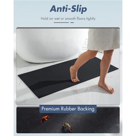 AMOAMI Bath-Mat,Ultra Thin Bathroom Rugs Runner,Rubber Backed Bath Mats for Bathroom Non Slip,Absorbent Bath Rug for Bathroom Floor, Shower, Sink(24"x47",Black)