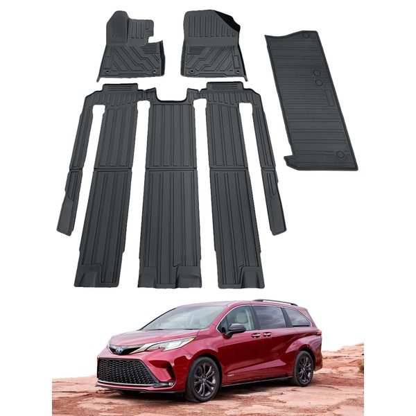 for 2021 2022 2023 Toyota Sienna Floor Mats & Cargo Mats (Only for 7 Seat, W/Spare Tire), for Sienna Floor Liners Trunk Liners, All Weather Waterproof Car Floor Mats for Toyota Sienna 2023 2022 2021
