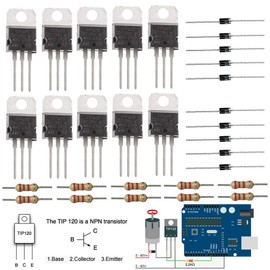 DAOKI 30pcs TIP120 60V 5A NPN Darlington Bipolar Power Transistor TO-220 3Pin for Arduino with 2.2k Ohm Resistors, 1N4001 DIODE