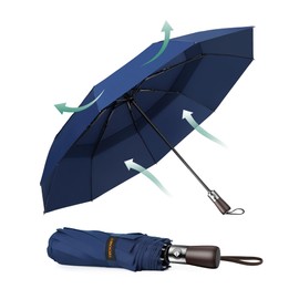 TECKNET Umbrella, automatic folding umbrella, pocket umbrella, stormproof, easy to open and close, excellent stability. Suitable for rainy and snowy days, blue