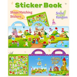 Benresive Reusable Sticker Book for Toddlers 2-4 Years, Fun Travel Stickers for Kids, Waterproof Sticker Books for Toddlers 1-3, 40 Pcs Crafts Activities for Todddlers 1-3 2-4 3-5 - Fairy Tale