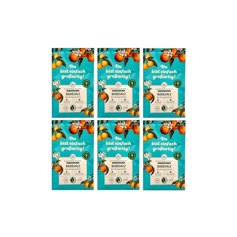 6er Pack Dresdner Essenz Badesalz Bio Orange & Yuzu 6