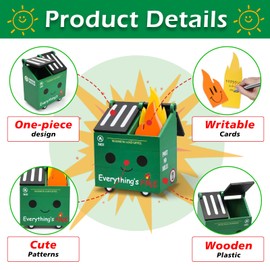 PUNICA Dumpster Fire Pencil Holder with 100 Pcs Flame Note Cards, Funny Office Desk Accessories Decor, Great Gifts for Coworkers Teacher - Green (Already Assembled)