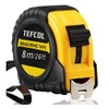 TEFCOL Retractable Tape Measure 8m 26Ft, Heavy Duty Nylon Coated Measuring Tape, Imperial and Metric Measurement with Metal Belt Clip (Black Yellow)