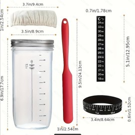 TOPROAD Sourdough Starter Jar, 24 Oz Sour Dough Starter Container, Sourdough Starter Kit with Date Marked Feeding Band, Thermometer, Silicone Scraper, Cloth Cover and Metal Lid