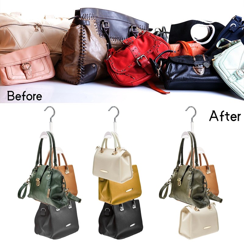 Lyellfe 3 Pack Purse Hanger for Closet, 360°Rotatable Handbag Tote