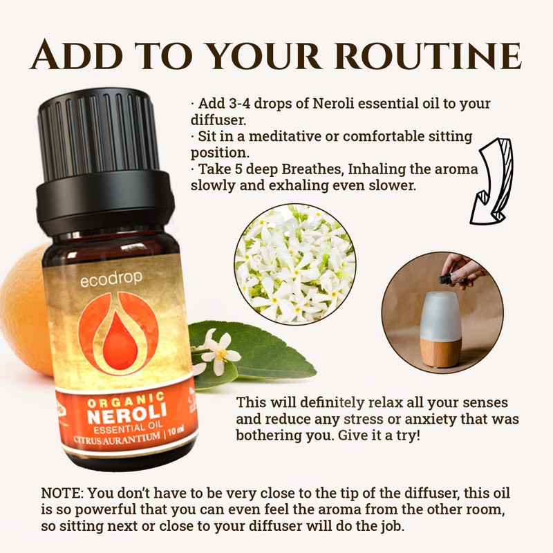 Ecodrop Organic Neroli Essential Oil 10ml | Citrus Aurantium