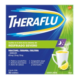 Theraflu Noche, Té Antigripal para Resfriado Severo, 10 Sobres
