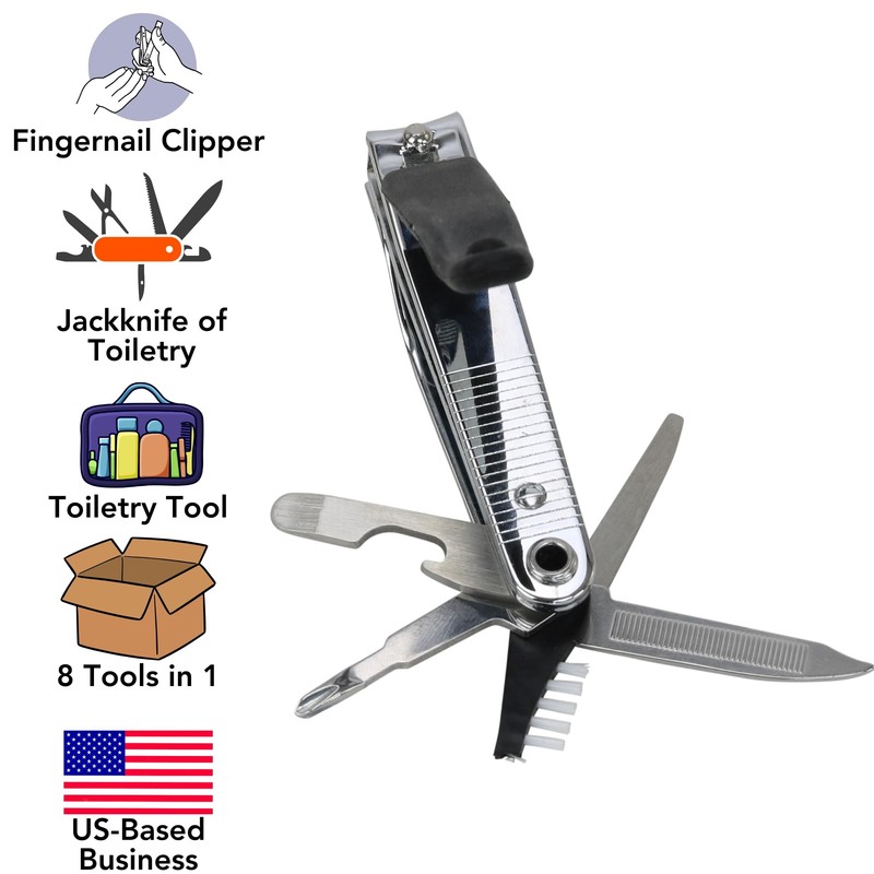 Iconikal 8-in-1 Toenail Clipper Multi Tool with Screwdriver, Brush, File,